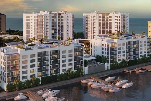 ritz carlton residences naples bay residences building and marina rendering