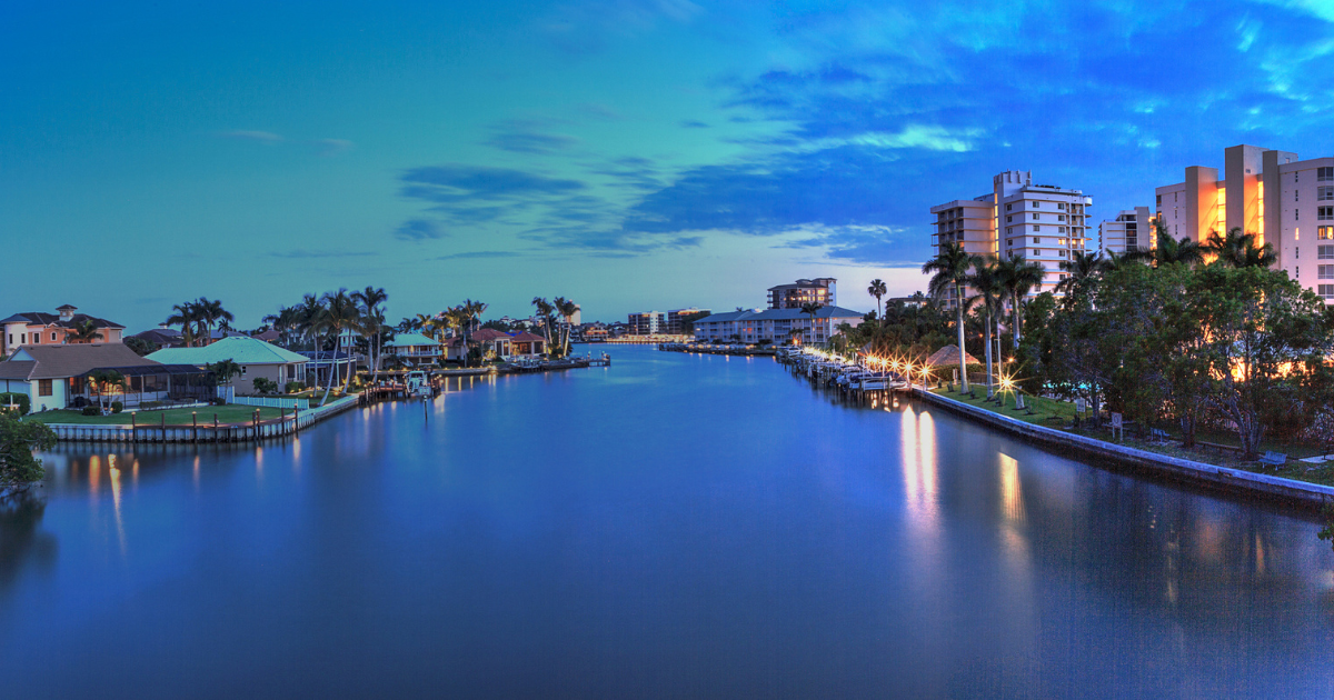 dusk house exterior waterway