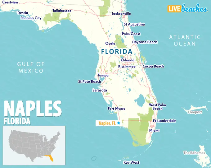 Naples Florida map in relation to the state of Florida and the United States