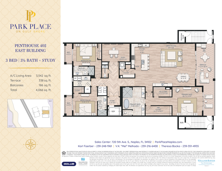 Park Place East Building Penthouse Floor Plan, Naples, FL