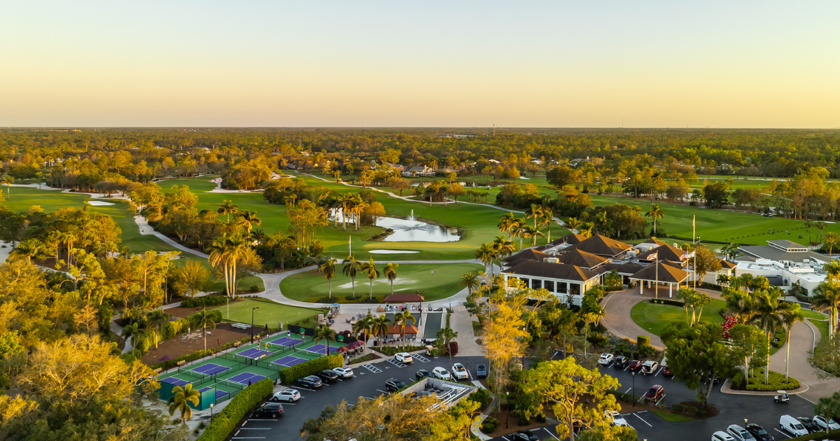 wyndemere amenities club house pickleball golf course naples aerial stock photography 3