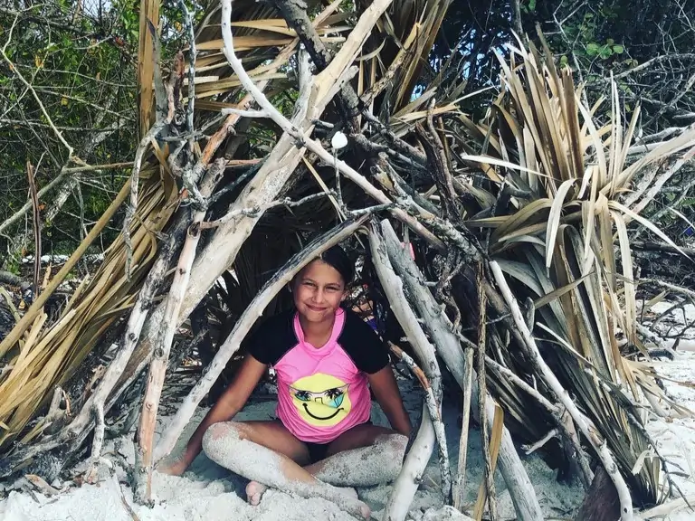 Kids on Delnor Wiggins Beach Building a Fort, Naples Florida